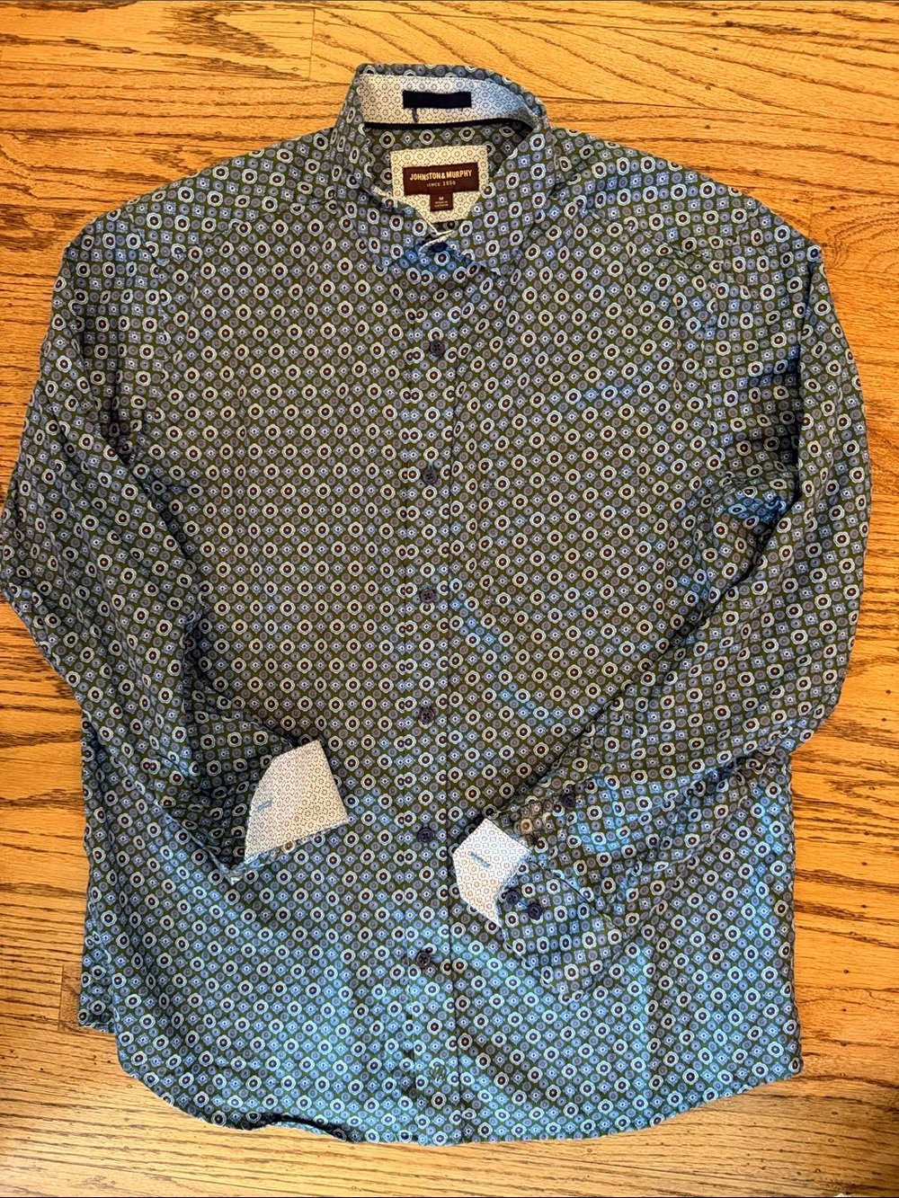 Johnston & Murphy Blue Geometric Print Button-Down Shirt
